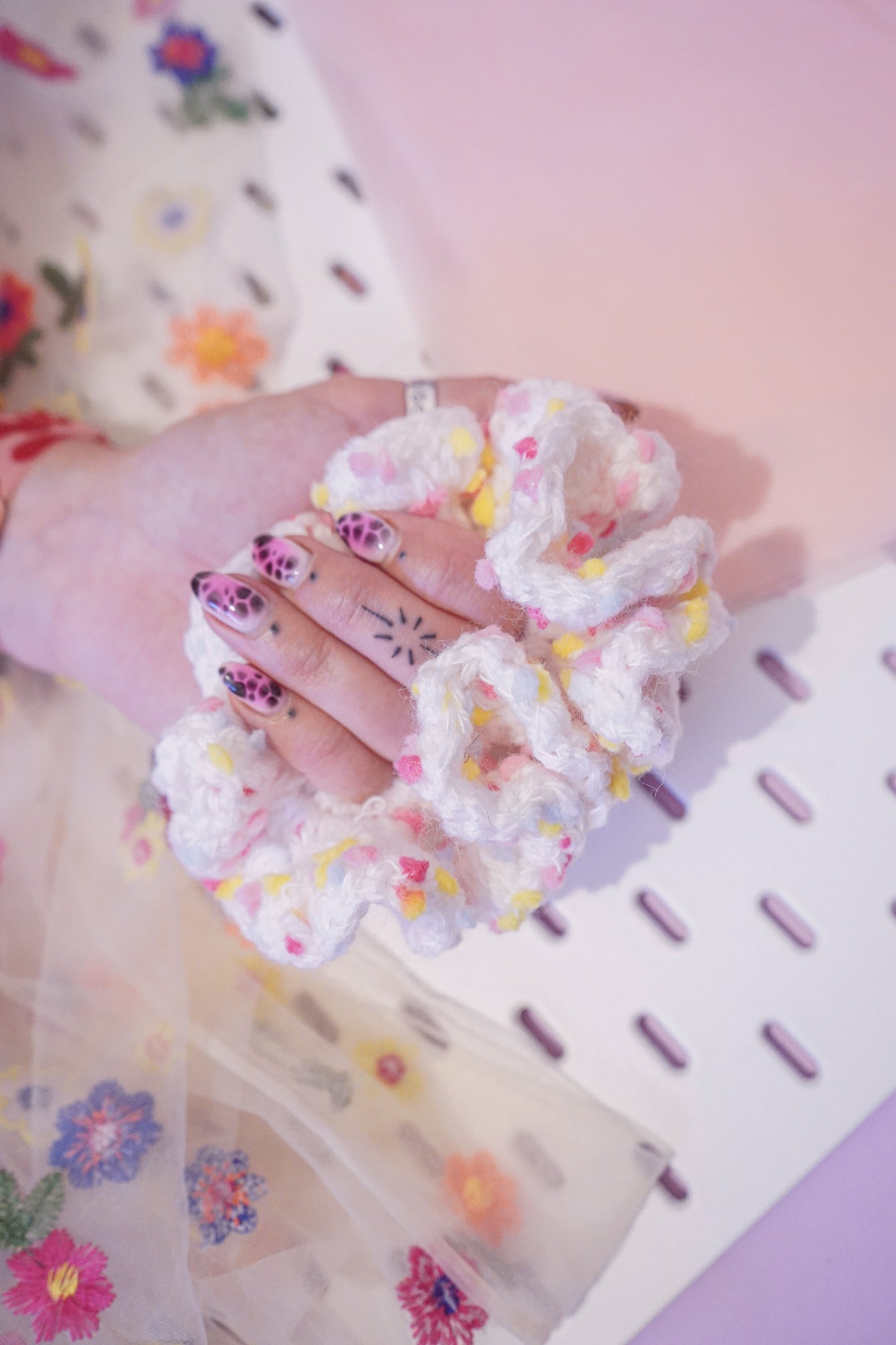 Cotton Candy - Small Crochet Scrunchie