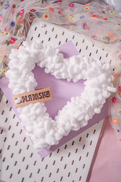 Heart Yarn Wreath - White