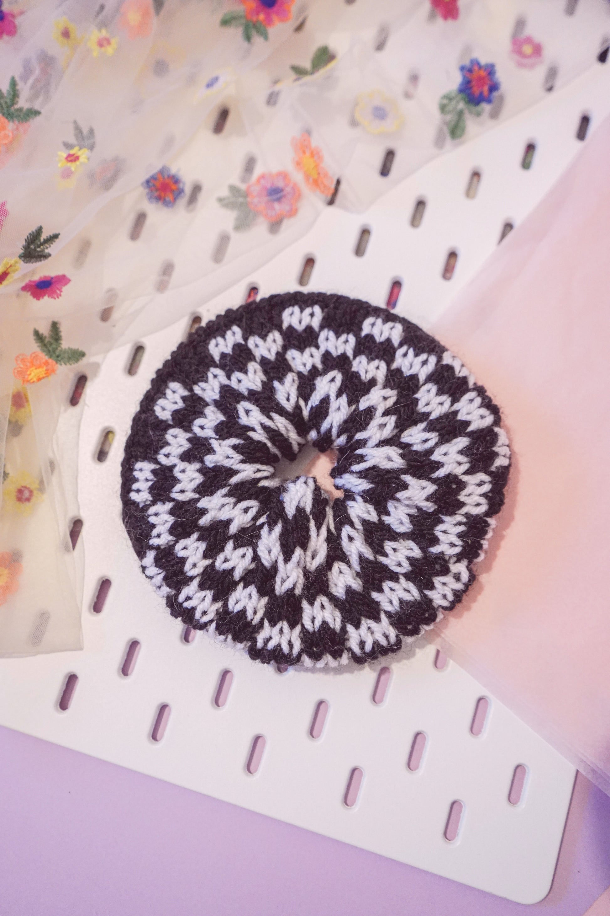 Just a Phase - Black and White Knitted XL Scrunchie