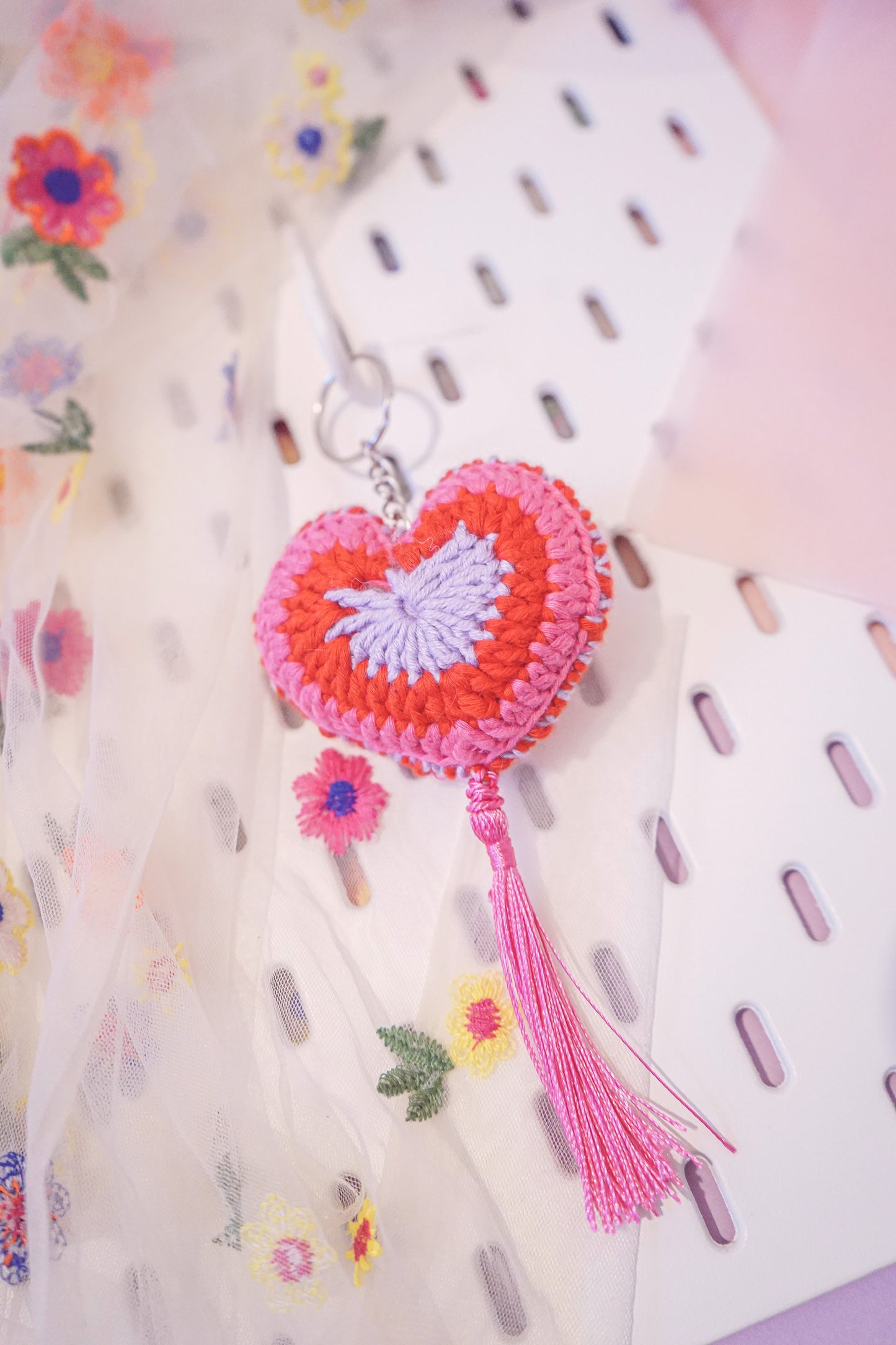 Lover Pink - Heart Granny Square Keychain