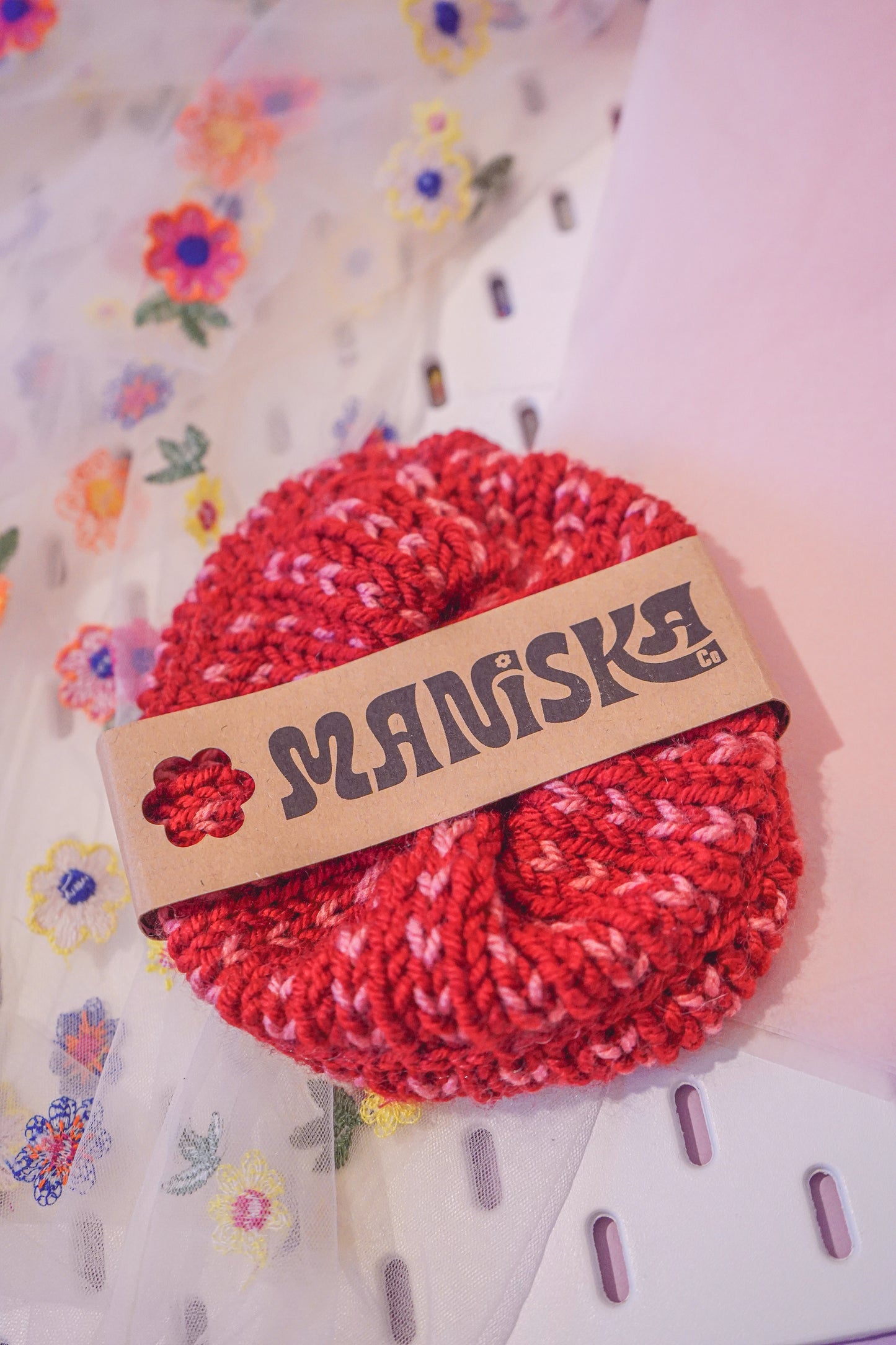 Mini Hearts - Pink and Red Knitted XL Scrunchie